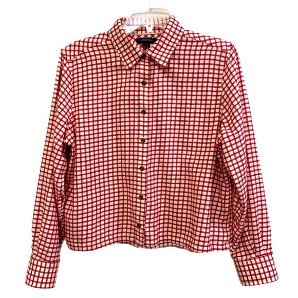 Land’s End Shirt Women’s 12P Flannel Crop Red White Check Long Sleeve Button Up. - Picture 1 of 9